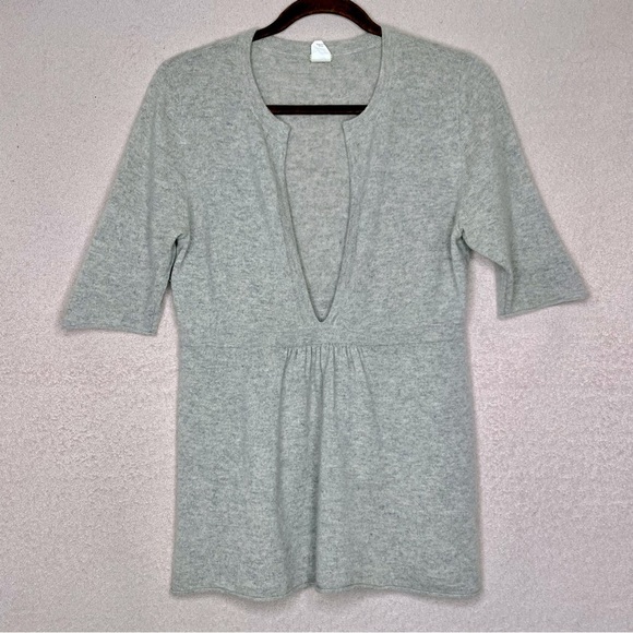 J Crew Cashmere V-Neck Sweater Tee Top Blouse-Women’s M-Gray-Mature-Classic-GUC - Picture 1 of 11